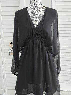A New Day Black Sheer V-Neck Babydoll Dress (Target Brand)